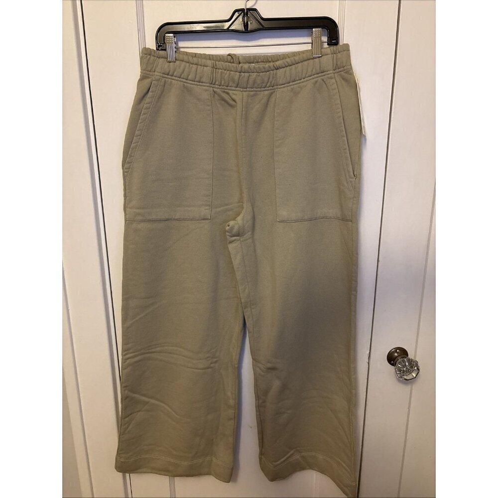 Mate The Label Organic Fleece Wide Leg Pant Heather Flax X-Large MSRP $138